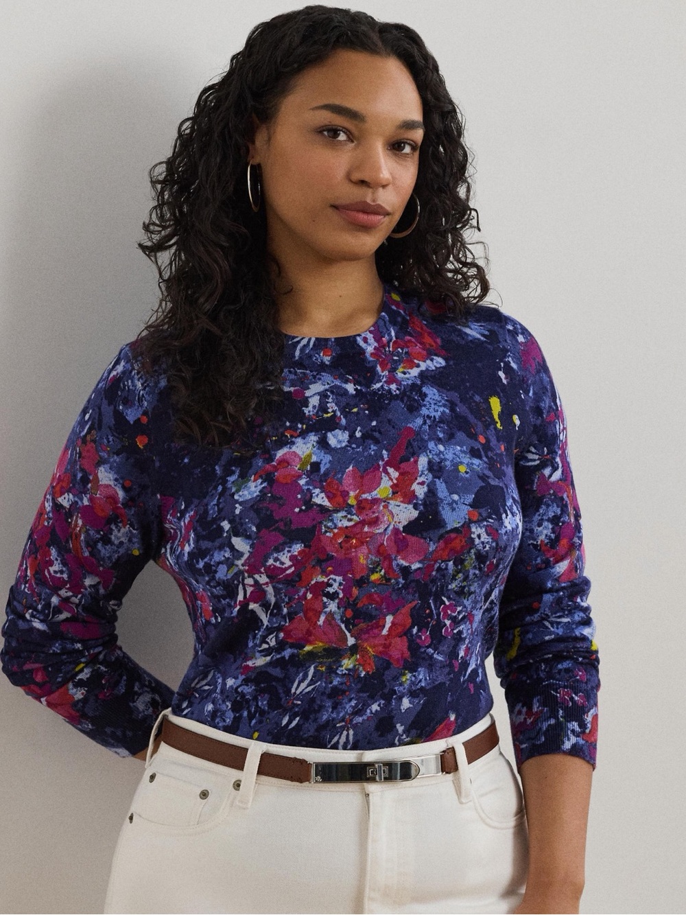 NWT Lauren Ralph Lauren Abstract Print Cotton Blend Sweater Top Women’s Large